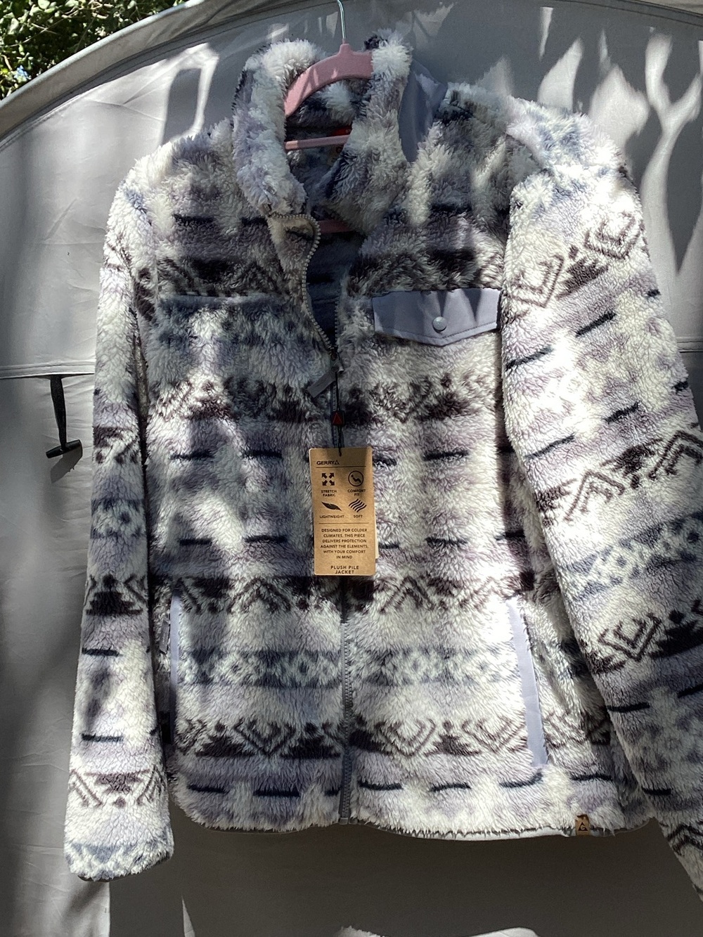 Cozy Patterned Teddy Jacket in Gray & Brown
